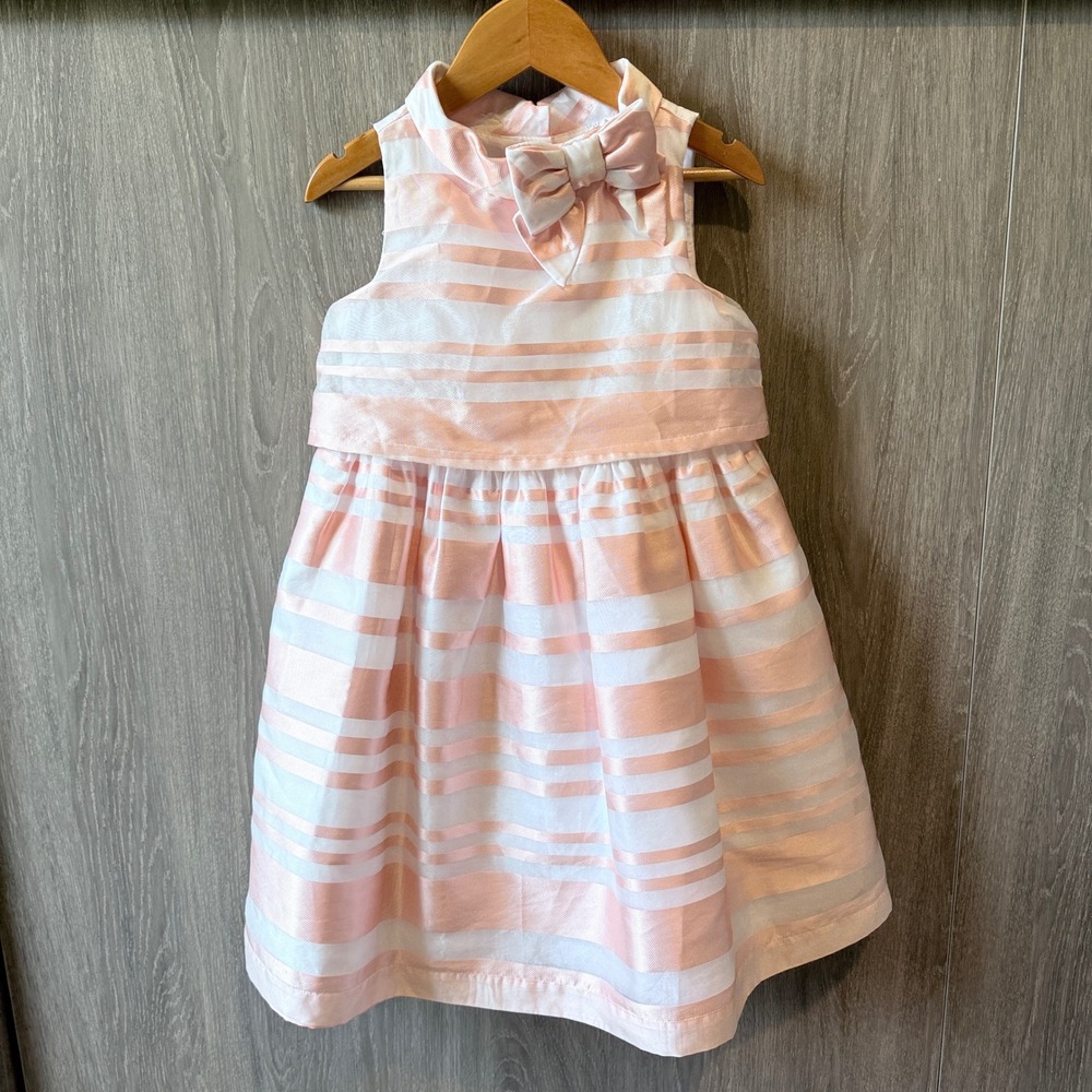 Janie and Jack Organza Stripe Dress Girls 4 Bow Party Easter Preppy Elegant